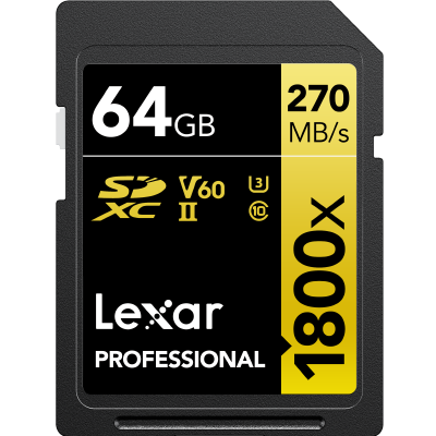64GB SD - Lexar® Professional 1800x SDXC™ UHS-II Card GOLD Series